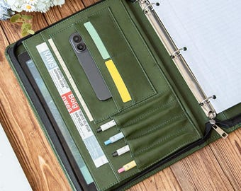 Portafolio de cuero de microfibra verde personalizado, carpetas organizadoras tamaño carta, portafolios de cuero para hombre, soporte A4, bolsa para documentos con cremallera