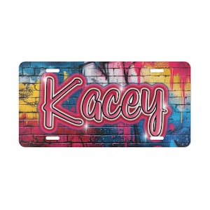 KACEY Personalized Vanity Plate wAirbrush Effect, Custom Car Decor
