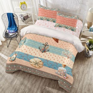 Coral Seashore Pattern Four-piece Duvet Cover Set