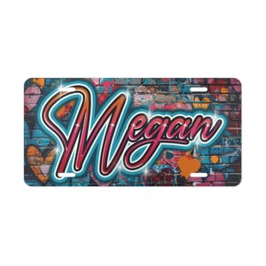 MEGAN Personalized Vanity Plate wAirbrush Effect, Custom Car Decor