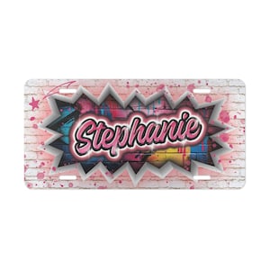 STEPHANIE Personalized Vanity Plate wAirbrush Effect, Custom Car Decor