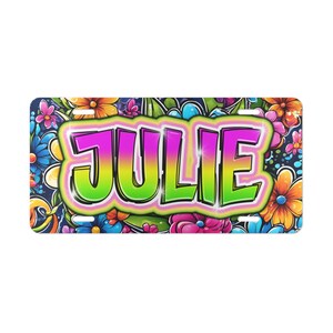 JULIE Personalized Vanity Plate wAirbrush Effect, Custom Car Decor