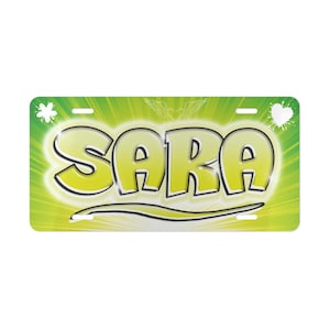 SARA Personalized Vanity Plate W Airbrush Effect, Custom Car Decor, Car Accessories