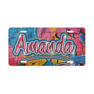AMANDA Personalized Vanity Plate wAirbrush Effect, Custom Car Decor