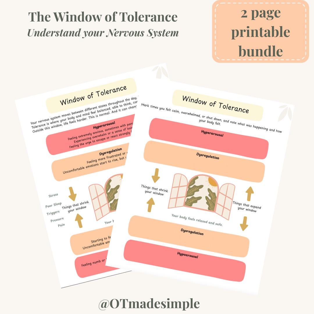 Window Order Worksheet Window of Tolerance Printable Worksheets | Nervous System ...