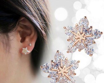 Rose gold/ Silver Snowflake Stud Earrings
