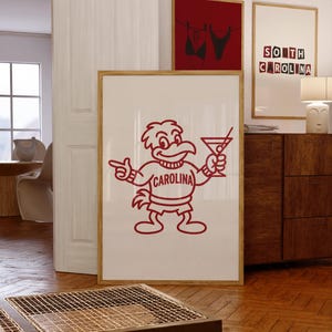Trendy University of South Carolina Girly Cocktail Print - Fun University of SC, Wall Art, College Dorm, Digital Download, Cocky the Mascot