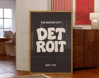 Detroit Bubble Letter Art Print: Motor City Black and White Decor (Digital Download)