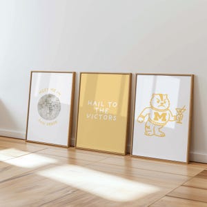Trendy Girly UMICH Digital Posters Set of 3 - University of Michigan Dorm Wall Art, U of M, Cute College Room Decor, Wolverines, Ann Arbor