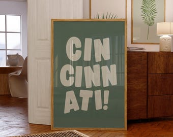 Cincinnati Retro City Print: Ohio Wall Art for Dorm, Office (Digital Download)