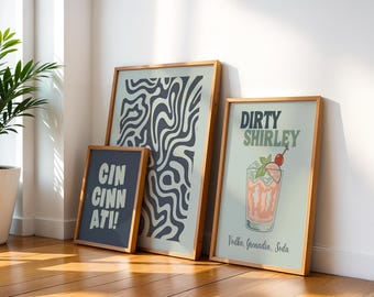 Retro Wall Art Set: Cincinnati, Disco Ball, Cocktails (Digital Download)