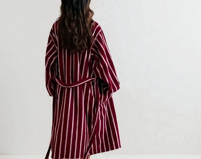 Luxury Cotton Shawl Collar Robe: Striped Hotel Style Bathrobe
