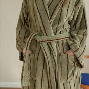 green and pink striped dressing gown Modern Striped Cotton Bathrobe Set | Stylish Robe