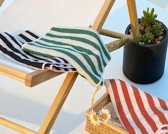 Boho Striped Cotton Bath and Beach Towel Set - Soft Absorbent Neutral Tones