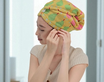 新しい純綿テリーヘアキャップ：超吸収性、先染め生地