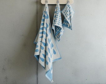 Ensemble de serviettes de bain et de serviettes de toilette en coton Blue Style Illustration Series, classe A, serviettes absorbantes en coton peigné à fibres longues, joli cadeau