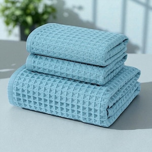 Cotton Waffle Weave Towel Set: Bath & Hand Towels, Quick-Dry