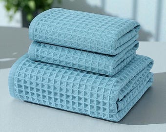 Cotton Waffle Weave Towel Set: Bath & Hand Towels, Quick-Dry