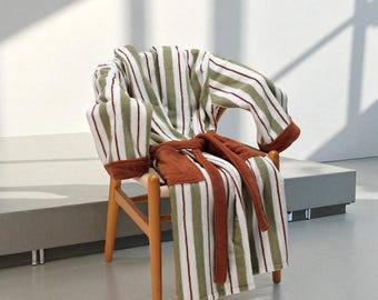 Vintage Striped Cotton Bath Robe: Hotel Style Shawl Collar