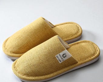 Linen Home Slippers for Men & Women | Soft Breathable Indoor Slippers · Lightweight Linen House Shoes with Non Slip Sole Comfort
