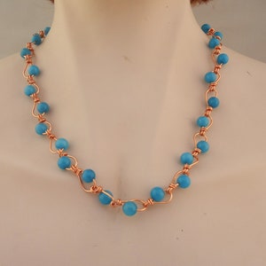 Blue Jade Copper Wire Wrapped Necklace