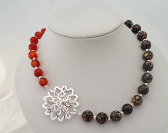 Collier En Argent Sterling 925 Avec Jaspe Cornaline Naturel - Longueur 20,5 Pouces - Fait Main - Neuf