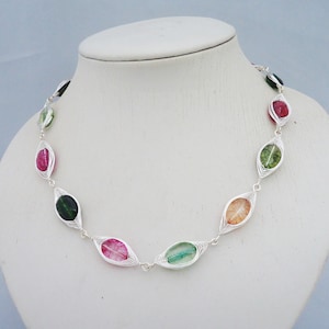 Multicolour Gemstone Necklace, Multticolour Quartz Herringbone Necklace, Wire Wrapped Necklace