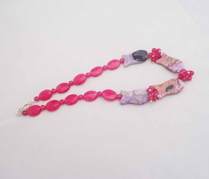 Pink Kyanite Necklace Statement Necklace Kyanite and Jasper Gemstone Necklace Jasper Necklace