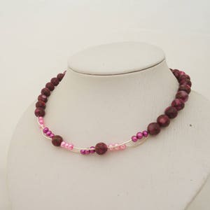 Pearls and Gemstone Necklace, Statement Hot Pink Necklace, Freshwater Pearls Necklace