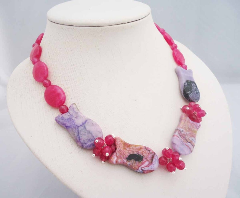 Pink Kyanite Necklace Statement Necklace Kyanite and Jasper Gemstone Necklace Jasper Necklace