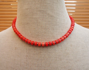 Coral and Hematite Necklace, Orange Coral Choker, Minimalist Jewellery, Orange Coral Statement Jewelry, Necklace for Mum