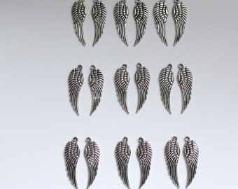 18 pcs Angel Wing Charms, Fairy Wing Charm, Silver Wing Charms, Feather Charms, Feathered Wings, Charm Bracelet, Angel Wing Pendant