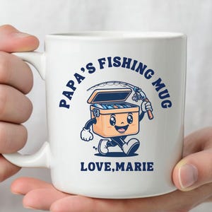 Papas Fishing Mug | Custom Name Grandpa Coffee Cup | Personalized Gift from Grandkids | Fathers Day Fishing Gift for Papa