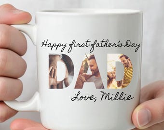 Personalized Fathers Day Mug with Photos | Custom Daddy Mug with Kids Name | Photo Collage Letters | Gift for Dad | 11oz & 15oz Mug