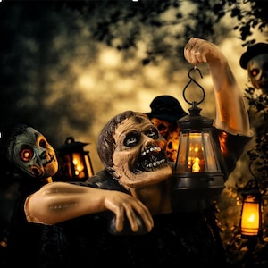 Halloween Zombie Statue Garden Accent Night Light, Halloween Home/Party Decor, Zombie Lover Gift, Zombie & Horror Theme Decoration
