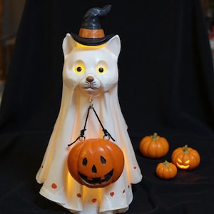 Pumpkin Cat LED Night Light,Halloween Atmosphere Ornament,Gifts for Cat Lovers - Office Desk Autumn Decor - 3D Printed Ghost Pet Night Light