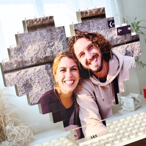 Custom Heart-Shaped Photo Brick Display,Personalized Valentine Gift for Couples,Building Brick Photo Puzzle,Personalized Building Block Gift