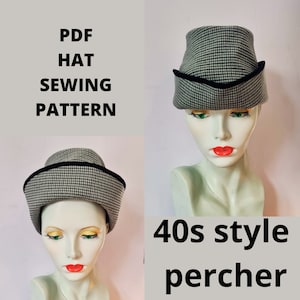 Percher trilby style hat pattern, 40s styling ,Downloadable PDF, easy pattern, fully illustrated instructions, plus youtube video tutorial