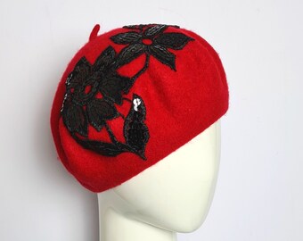 red sequin beret