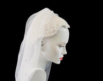 Modest Brides headpiece, vintage styling, lace, sequins, beads, 2 options for veil, veil not included, unusual bride hat, bridal ivory