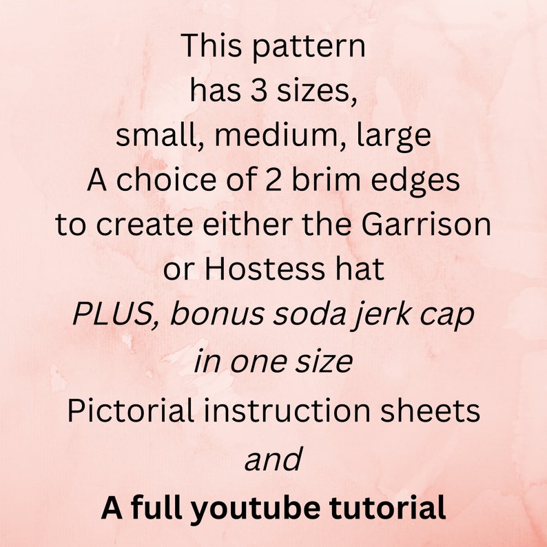 Garrison Cap. Hostess Hat. Soda Jerk cap. PDF hat pattern. 3 sizes, 2 brims. Download with Pictorial instructions, plus YouTube tutorial image 4