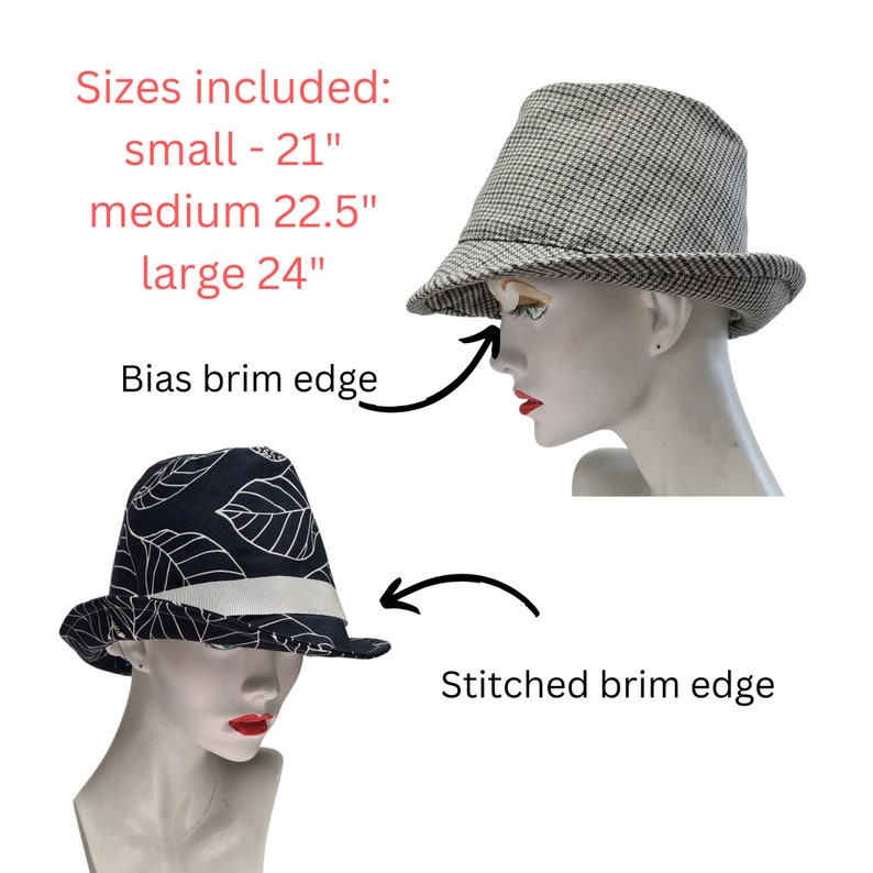 Trilby PDF hat pattern. 3 sizes, small,medium,large. 2 brim styles. Download with Pictorial instructions, plus YouTube tutorial image 3