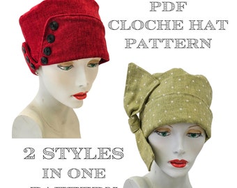 PDF hat patterns, Cloche hats 2 styles in one pattern. 3 sizes, small,medium,large.  Pictorial instructions, plus YouTube tutorial