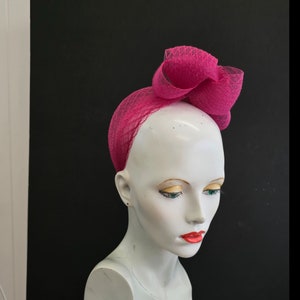 Hot pink, headband, turban style, fascinator,lightweight crin net, one size, made in the UK image 2