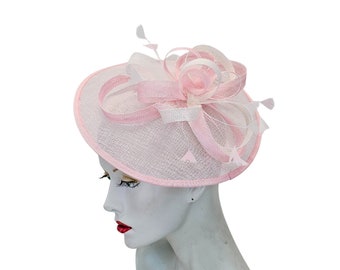 Candy Pink and ivory saucer hat, hatinator, wedding headpiece, pinks, headband fixing, made in UK