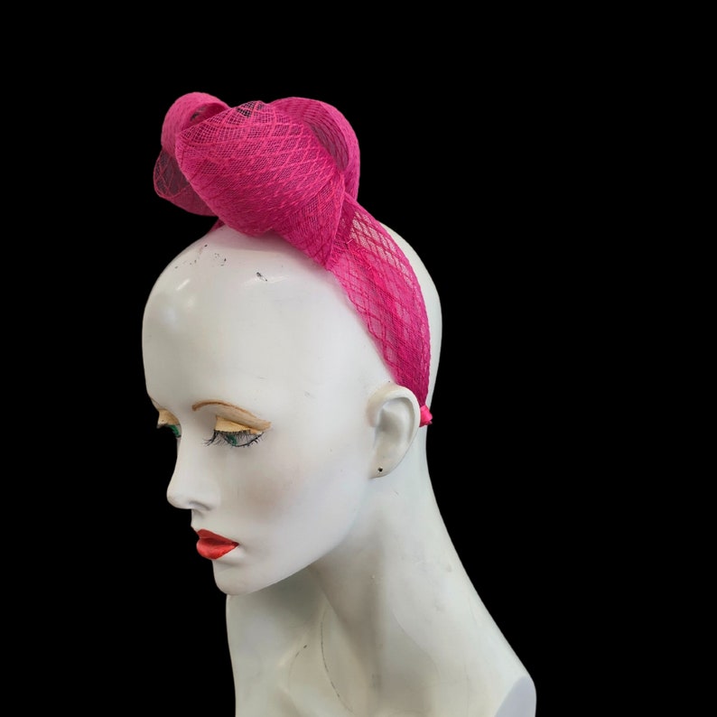 Hot pink, headband, turban style, fascinator,lightweight crin net, one size, made in the UK image 4