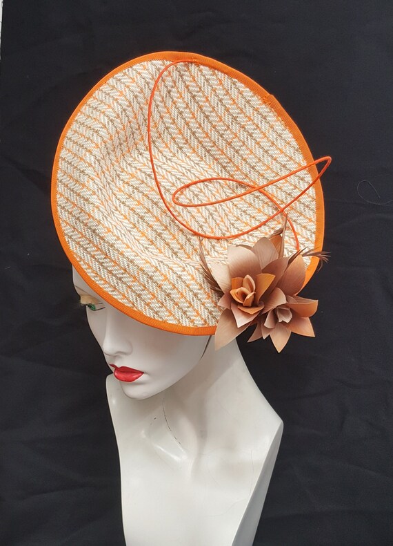Orange Tan Fascinator Hat Saucer 