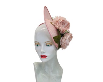 Dusty Pink floral saucer hat, hatinator, wedding headpiece, Rose pinks, headband fixing, made in UK