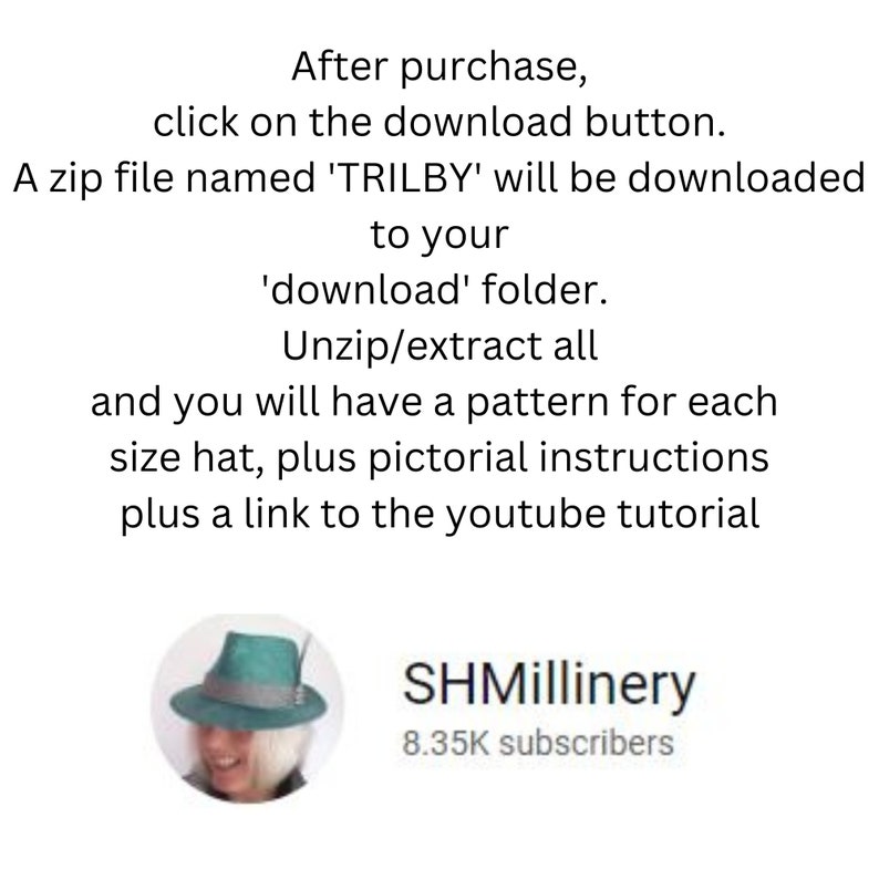 Trilby PDF hat pattern. 3 sizes, small,medium,large. 2 brim styles. Download with Pictorial instructions, plus YouTube tutorial image 4