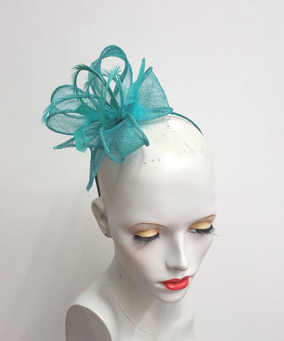 Jade green fascinator sinamay with feathers jade headband Etsy